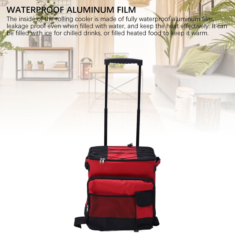 Large Capacity Rolling Cooler Box Insulated with Wheels Red for