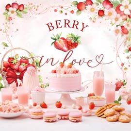 Rsuuinu Berry in Love Bridal Shower Backdrop Strawberry Floral Bride to Be Engagement Photography Background Miss to Mrs Proposal Wedding Party Decorations Banner Photo Booth Studio Props 7x5ft