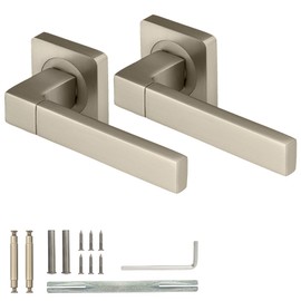 XFORT Cube Lever on Square Rose Door Handles, Internal Door Handle Sets for Interior Wooden Doors, Lever Latch Door Handle, Interior Door Handles for Home & Office – Pearl Nickel