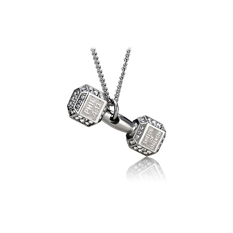 Shields of Strength Women's Crystal Dumbbell Necklace - Phil 4:14