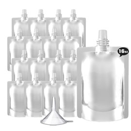 16 Pcs Plastic Flasks-Reusable 16OZ Drink Bags,Leak-Proof, BPA-Free for Travel,Plastic Flasks,Juice Travel Drink Bags for Travel Outdoor Sports, Concerts, Events(16OZ,16PCS)