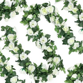 Luyue 2Pack-15ft Fake Rose Vine Garland Artificial Flower Vines Arch Floral Hanging Garlands Decoration Silk Roses for Home Wedding-White