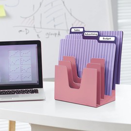 Acrimet Incline Desk File Sorter Step 5 Sections Heavy Duty (Solid Pink Color)
