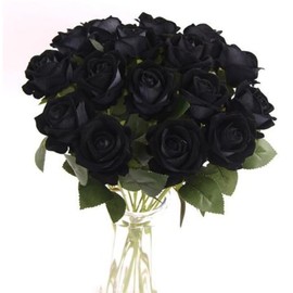 Corkwaw 25 Pcs 3 inch Artificial Rose Flower Heads,Silk Rose Head Flowers,Wedding Party Home Garden Decoration DIY Craft Gift Box Decoration (Black)