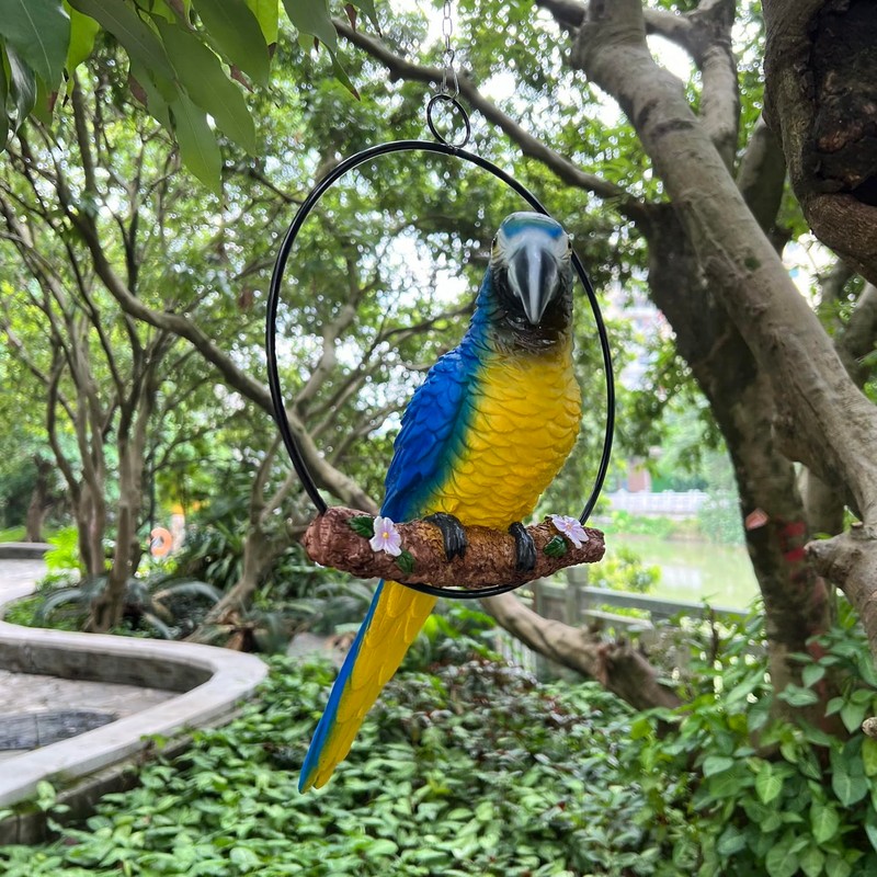 BSIRZAM Hanging Parrot Macaw Sculpture Ring Perch Indoor/Outdoor Statue for