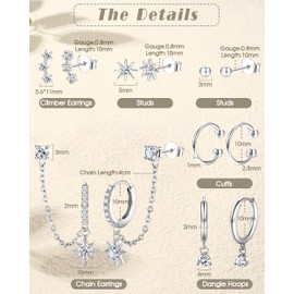 LOLIAS 14K Gold Stud Earrings Hoop Earrings for Women Surgical Hypoallergenic Stud Earrings Chain Earrings Ear Cuff Huggie Hoop Earrings for Women Cartilage Helix Ear Piercing Earrings Sets for