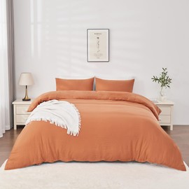 LINENOVA Vintage Washed Quilt Cover Set Single - 1800TC Ultra-Soft Microfiber, Cotton-Like Texture, Breathable and Cozy, 1 Duvet Cover & 1 Pillowcases (Single, Rust)