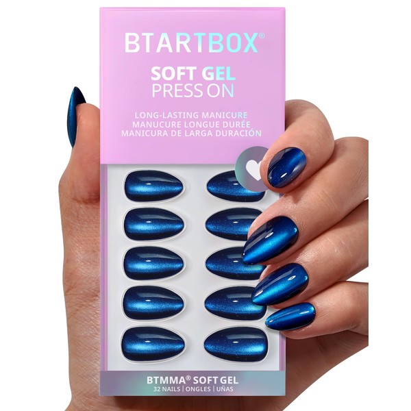 BTArtbox Press On Nails Almond - Forstbite Spell, Deep Blue