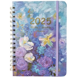 2025 Weekly&Monthly Planner, 2025 January - 2025 December, 8.46" x 6.1", Floral Design, Monthly Tabs, Twin-Wire Biding, Storage Pocket, Elastic straps