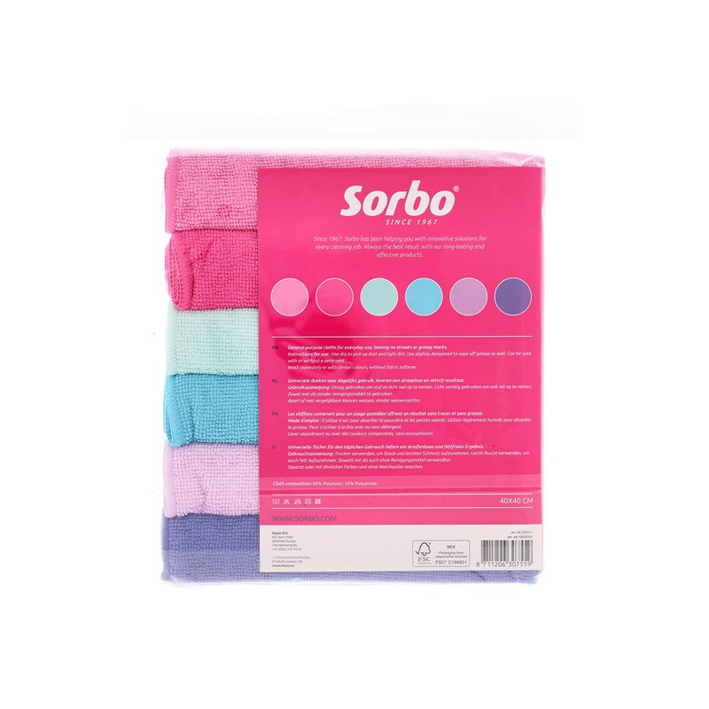Sorbo Pack of 6 Extra Large Microfibre Cleaning Cloths, Multipurpose