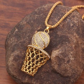RFTWXHPN Gold Basketball Hoop Pendant Necklace for Women Men Basketball Necklaces Gifts for Boys Girls Christmas Birthday Gifts for Grandson Sister Basket Ball Necklace Basketball Gift