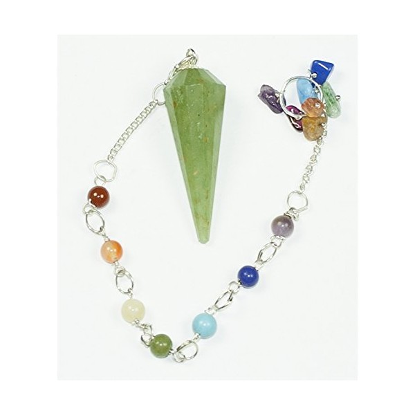 12 Faceted Gemstone Crystal Pendulum with Seven Chakra Stone Chain (Green Aventurine)