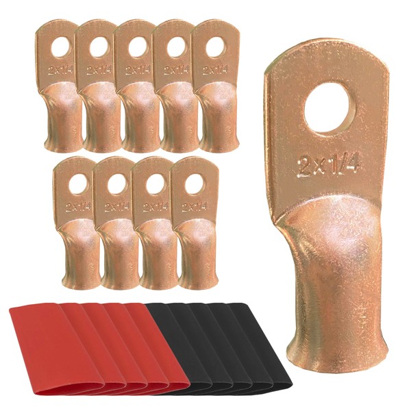 20pcs 2 AWG-1/4 Ring Battery Lugs, Copper Lugs, Battery Cable