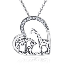 praymos Giraffe Family Necklace in Sterling Silver Cute Animal Pendant Lover Gift for Daughter Mom Jewellery Charm