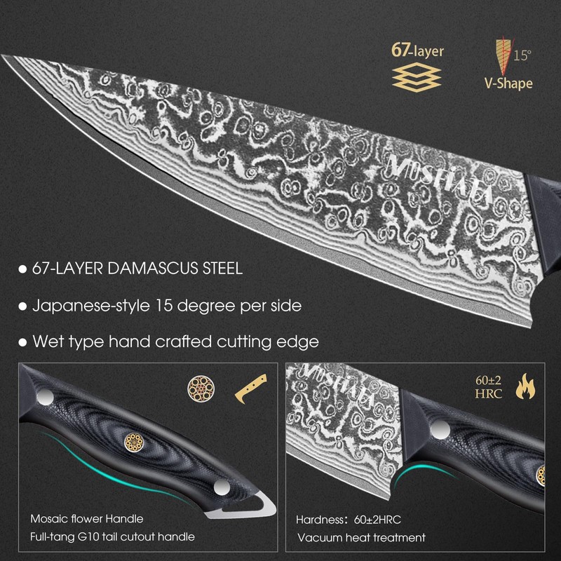 MOSFiATA Damascus Chef Knife 8 Inch, Professional Ultra Sharp Chef's