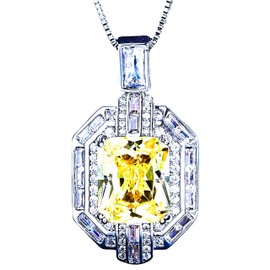 Razzberry Nouveau Womens Zirconia Pendant Necklace in Rhodium Plating with Premium Gift Box (Yellow)