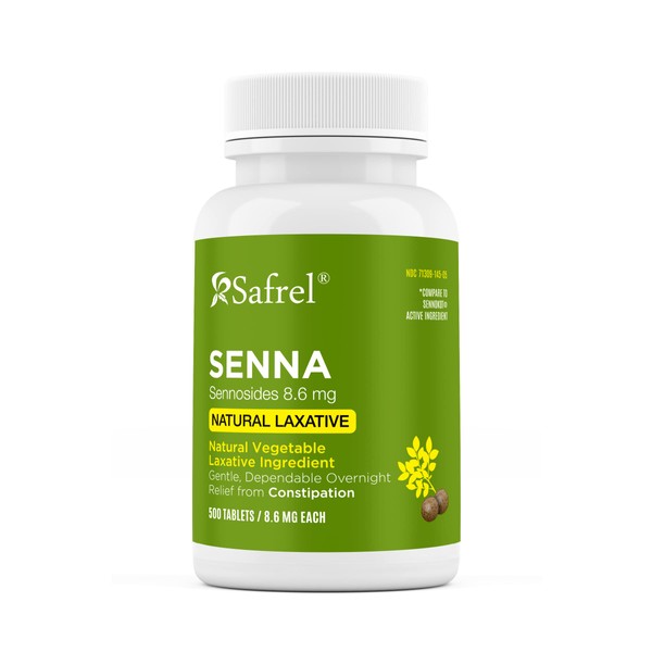 Safrel Senna 8.6 mg Tablets (500 Count) –Natural Sennosides Vegetable Laxative for Constipation, Bloating, Gas, Irregularity Relief. Safe Overnight Relief | Generic Senokot, Original Value Pack