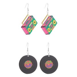 Vintage Cassette Tape Vinyl Record Dangle Drop Earrings for Women Colorful 70s 80s Retro Acrylic Resin Tape Cube Earrings Jewelry Gift-Set 2