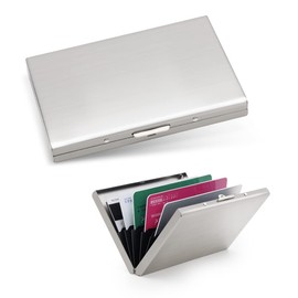 CatKoi Men's Credit Card Case, Women's, Easy to Use, Open with One Key, Stylish, Thin, Anti-Skimming, Slim, Stainless Steel Wallet, Silver (Color: Silver), Silver