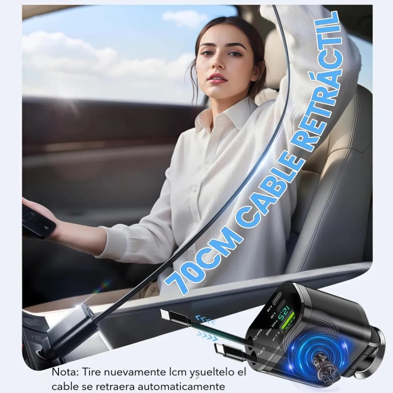 5en1 Cargador Para Auto Retráctil 120w Carga Rápida De Coche
