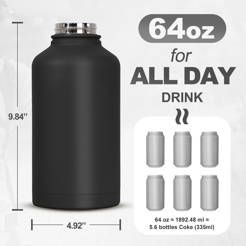 KawaGebo Kamp Half Gallon Tactical Water Bottle With Straw -
