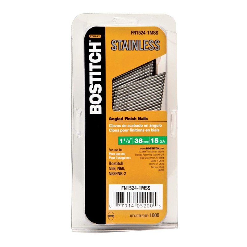 BOSTITCH Finish Nails, FN Style, Angled, 1-1/2-Inch, 15GA, 1000-Pack (FN1524-1M)