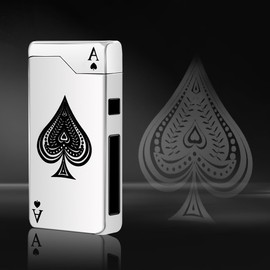 LcFun Electric Lighter - Rechargeable USB, Dual Arc Plasma, Windproof Flameless, Pocket Metal Lighter with LED Battery Indication for Candles, Camping (Silver Ace)