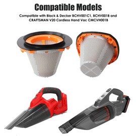 Alrens 2 Pcs N900287 Filter Replacement for BLACK+DECKER 20V Dustbuster Cordless Handheld Vacuum Models BCHV001C1, BCHV001B, for CRAFTSMAN V20 Cordless Hand Vac with 1 Cleaning Brush