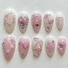 Medium Almond Press on Nails Pink Smudge Fake Nails Bow