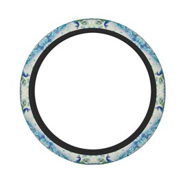 YXYKEI Peacocks And Flowers Universal 15 inch Car Steering Wheel Cover - Polyester, Anti-Slip, Sweat-Absorbing, Skin-Friendly, UV & Scratch Protection, Fits Most Cars, SUVs, Vans, Trucks & RVs