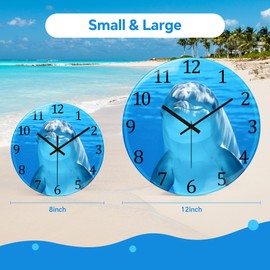 VIKMARI Glass Dolphin Wall Clock Modern Home Decorative Blue Ocean Beautiful Sea Kitchen Decor 12 Inches Battery Operated Small Silent Non-Ticking Quartz Analog Clock for Office,Bedroom,Living Room