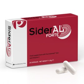 SiderAL® Forte, Iron Supplement with Vitamin C, Sucrosomial Iron® 30 mg, Iron Deficiency and Energy Support, No Metallic Taste, High Tolerability, No Gluten, No Lactose, 20 Count, Pharmanutra