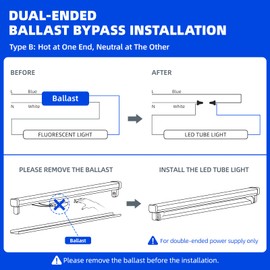 Barrina T8 T10 T12 LED Tube Lights, Dual-End Powered, Remove Ballast, Type B Bulbs, 8FT, FA8, 44W, 6500K Super Bright, 5500LM, LED Replacement for Fluorescent Tubes, Clear Cover, ETL Listed, 4 Packs