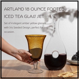 Artland 18oz Footed Iced Tea Glass, Set of 4 | Iris Seeded Design, Amber | Cocktail Glass for Parties and Everyday Use | Glassware & Barware Essentials - New Apartment Housewarming Gift