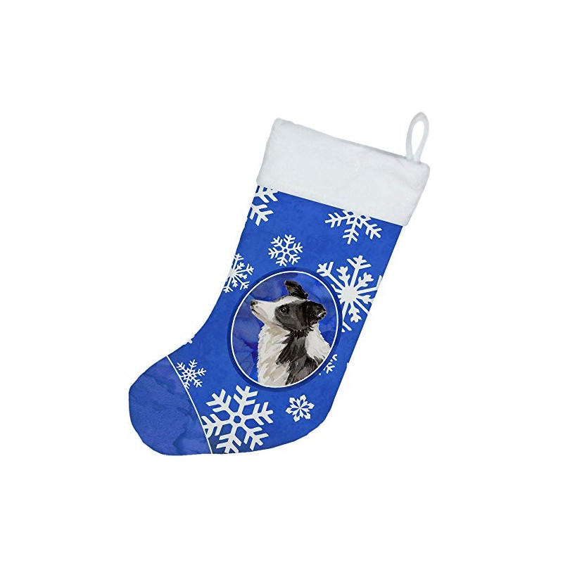 Caroline's Treasures CK3945CS Winter Snowflakes Border Collie Christmas Stocking Fireplace
