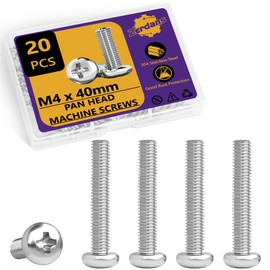 M4 x 40mm Machine Screws, 20PCS Pan Head Machine Screws 304 Stainless Steel Metric Assortment, Truss Head Bolts, Full Thread, Phillips Drive for Furniture Repairs and 3D Printer