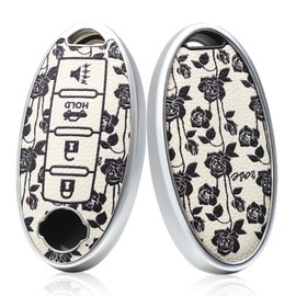 for Nissan Key Fob Cover,Soft TPU Key Case Shell Full Protection for Altima Rogue Maxima Sentra Infiniti Armada Sedan Murano Pathfinder Frontier 3 4 Button Holder (White Rose)