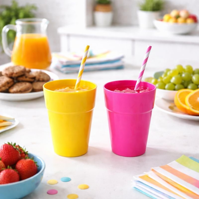 Set di 2 bicchieri rigidi di plastica riutilizzabili 250 ml