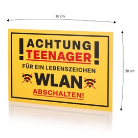 FunX Achtung Teenager Door Sign - Funny Sign with Saying Warning Sign as a Gift for Youth Consecration and Birthday for Boys and Girls - 30 x 20 cm
