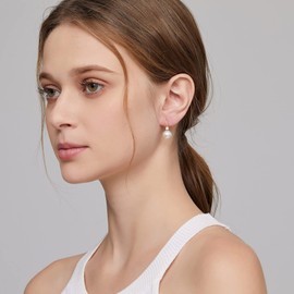 Miaofu Pearl Earrings S925 Sterling Silver White Pearl Drop Earrings with Zirconia Crystals Earrings, Sterling silver