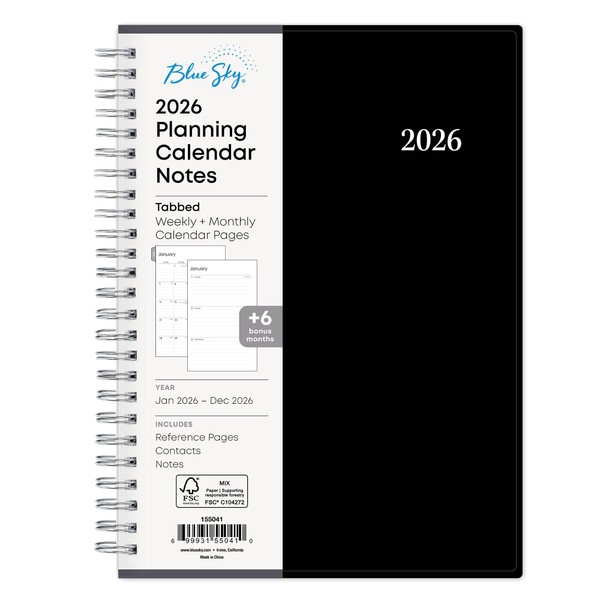 Blue Sky 2026 Weekly and Monthly Planner Calendar Notes, Includes