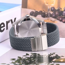 Anbeer Braided Nylon Watch Band, 0.7 inch (18 mm), 0.8 inch (20 mm), 0.9 inch (22 mm), Stepless Adjustment, Quick Release, Tri-fold Push Buckle