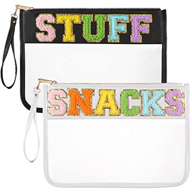 2 Bolsas con Cremallera Transparente con Letras de Chenilla Bolsa de Cosméticos de Letra de Maquillaje Bolso del Estadio de Parche de Viaje (Stuff Sna