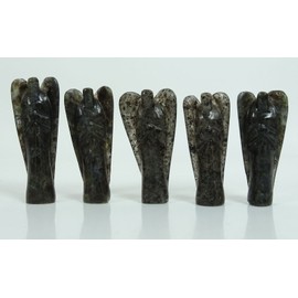 REIKIERA By Conchshell Hand Carved Pocket Crystal Guardian Black Rutile Angel Healing Reiki Figurines Statue With Gift Box- Choose Size