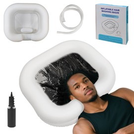 RxylveTC Multi‑Purpose Inflatable Hair‑Washing Basin – Home & Bedside Shampoo Bowl for Pregnant, Elderly Care & Disabled with Neck Pillow Support & Quick‑Drain Valve (White)