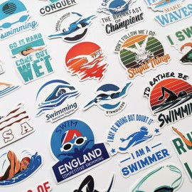 50Pcs Swimming Sticker Water Sport Swim Team Stickers Funny Swimmer Graphics for Water Bottles Lockers PC
