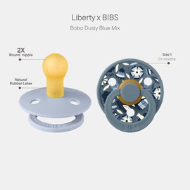 BIBS Liberty Pacifier | 2 Colour Natural Rubber Latex Soothers | Size 1 (0-6 Months) BPA Free Dummy Pacifier | Round Nipple | Designed & Made in Denmark | Bobo Dusty Blue Mix