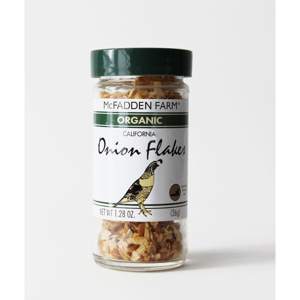 McFadden Farm Organic Onion Flakes, Grown and packed in the U.S.A., 1.28 oz. in glass jar