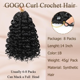 Herkeymidy GoGo Curl Crochet Hair 14 Inch 8 Packs Pre Looped Ocean Wave Crochet Hair Deep Twist Crochet Synthetic Braiding Hair for Women (1B, 14INCH)