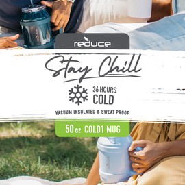 REDUCE Reusable 50 oz Cold1 Water Tumbler – Ergonomic Handle – Double-Wall Insulation – Sturdy Desktop/Tabletop Mug with Lid and Straw – BPA-Free – Stainless Steel for Gym, Home, or Office– Dark Web